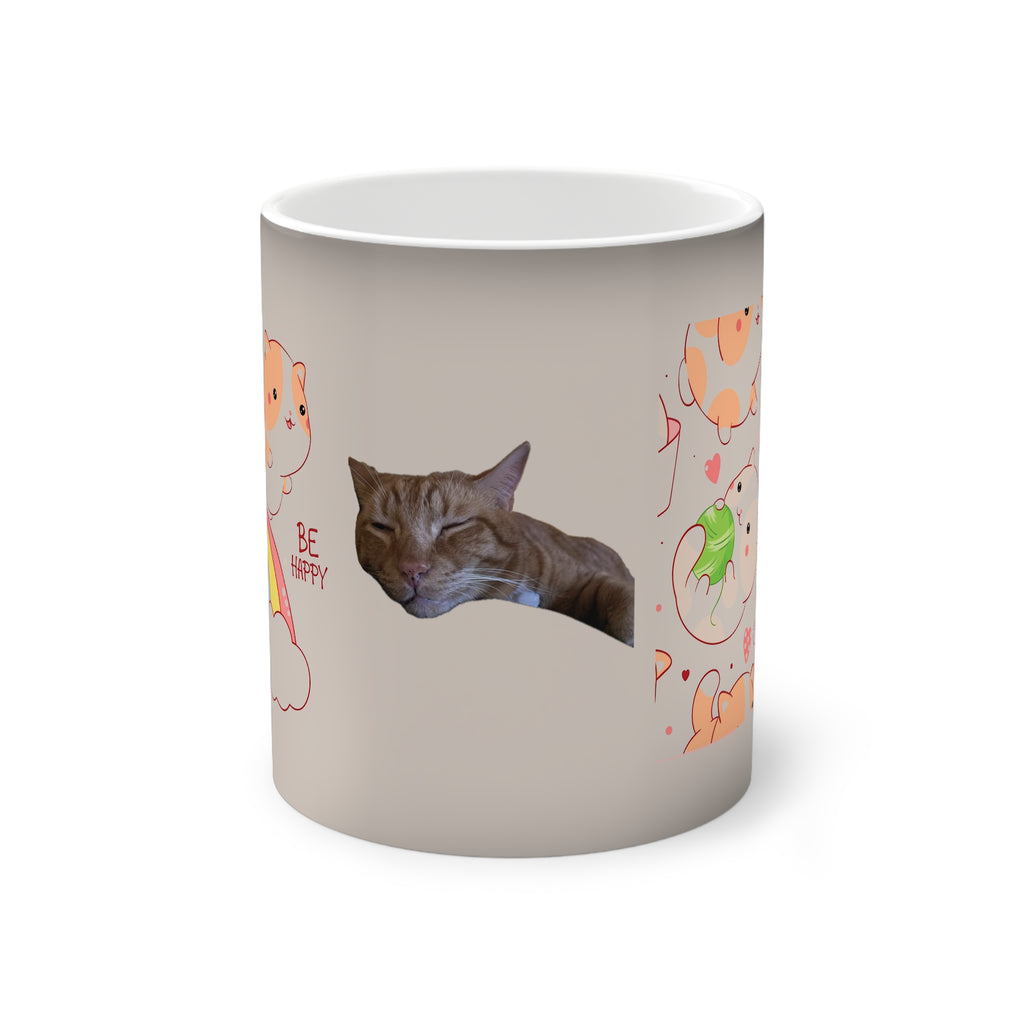 Personalized "Be Happy" Color-Changing Cat Mug