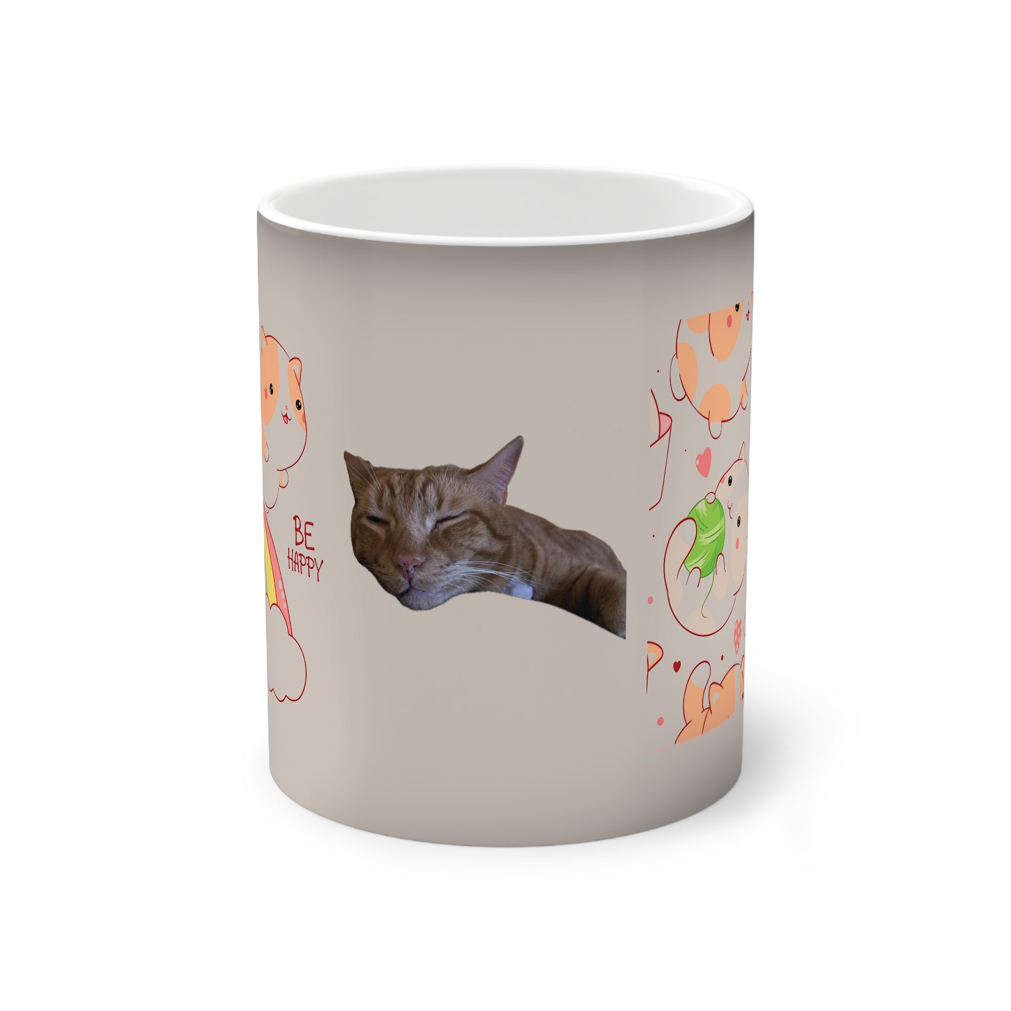 Personalized "Be Happy" Color-Changing Cat Mug